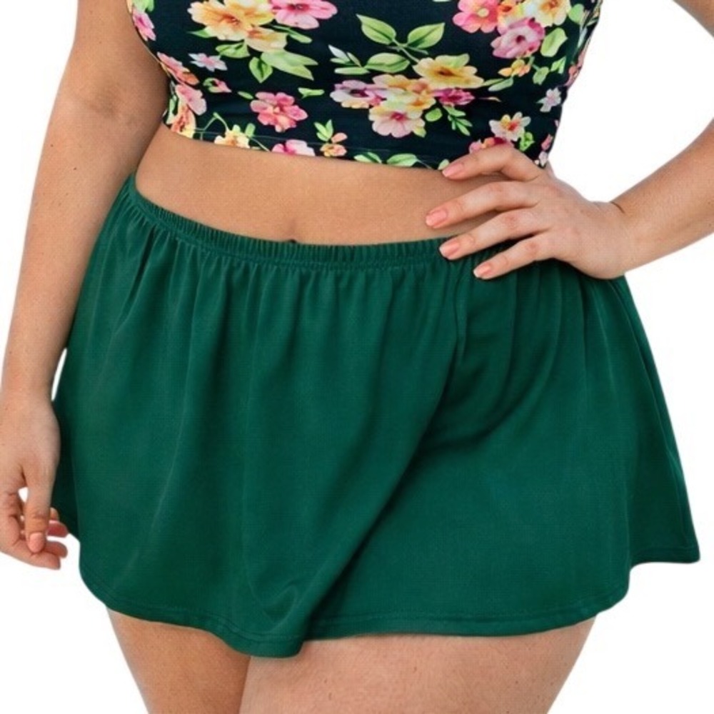 Swim By Cacique Women's High Waisted Elastic Waistband‎ Swim Skirt Green Size 24
